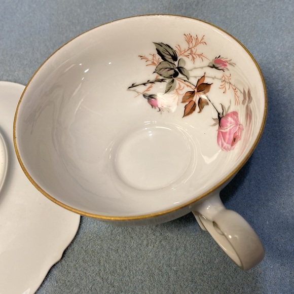 Pink Rose Mitterteich Bavaria Germany Footed Coffee Cup and Saucer - Picture 10 of 15